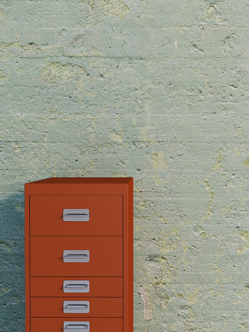 Digital Illustration of Filing Cabinet in front of Concrete Wall