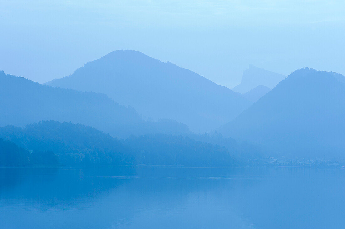 Lake Fuschlsee with Morning Fog, Salzkammergut, Salzburg, Austria
