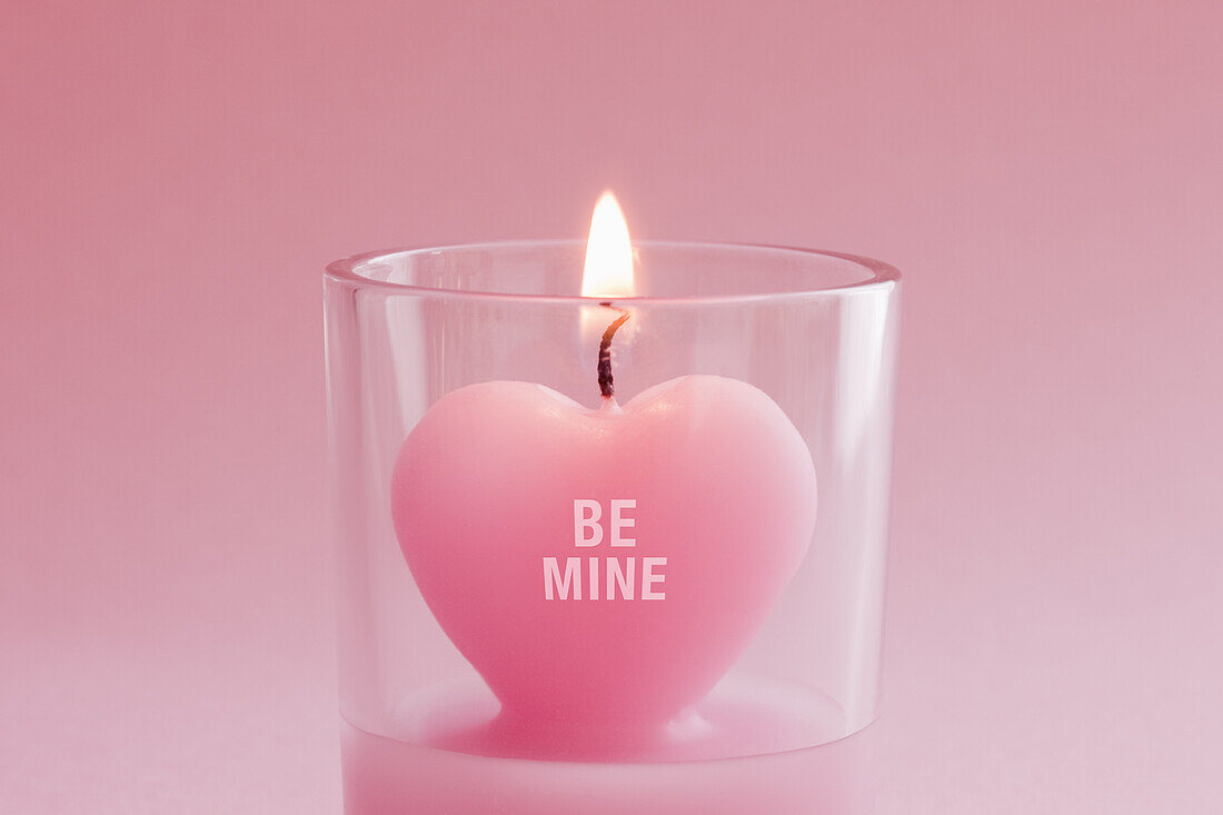 Be Mine Written on Heart Shaped Candle