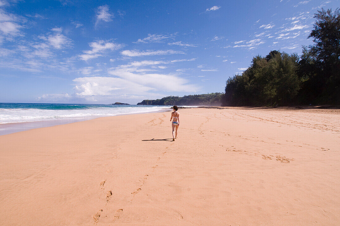 Woman on Beach, Kauai, Hawaii, USA