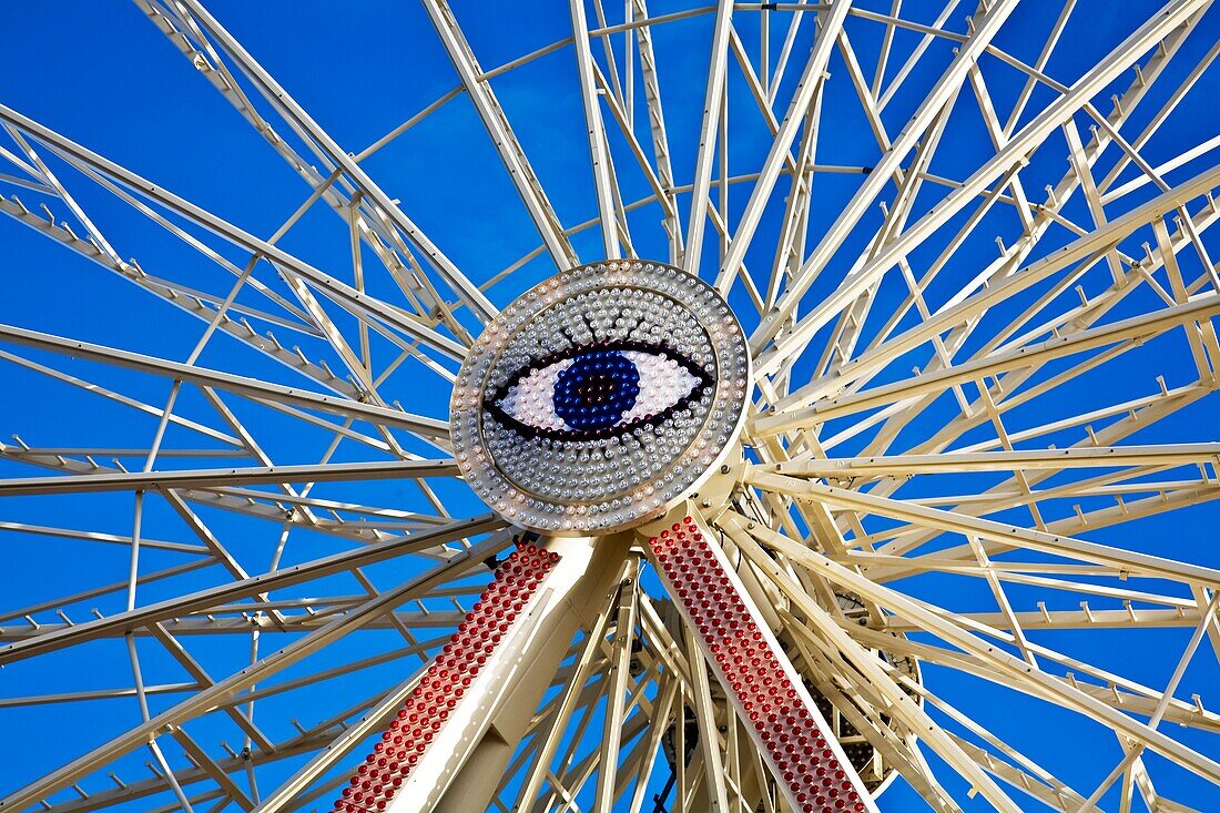 Detail Of Ferris Wheel Against Clear Sky; Bridlington, Yorkshire, England, Uk