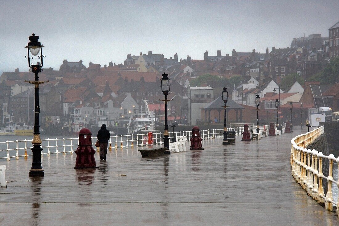 Promenade And Whitby Townscape; North Yorkshire, England, Uk