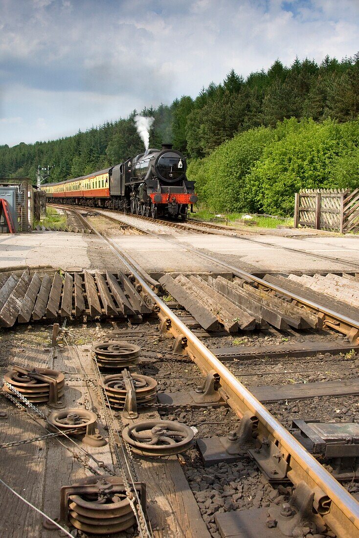 Eisenbahnschienenmechanismus; Goathland, North Yorkshire, England, Vereinigtes Königreich