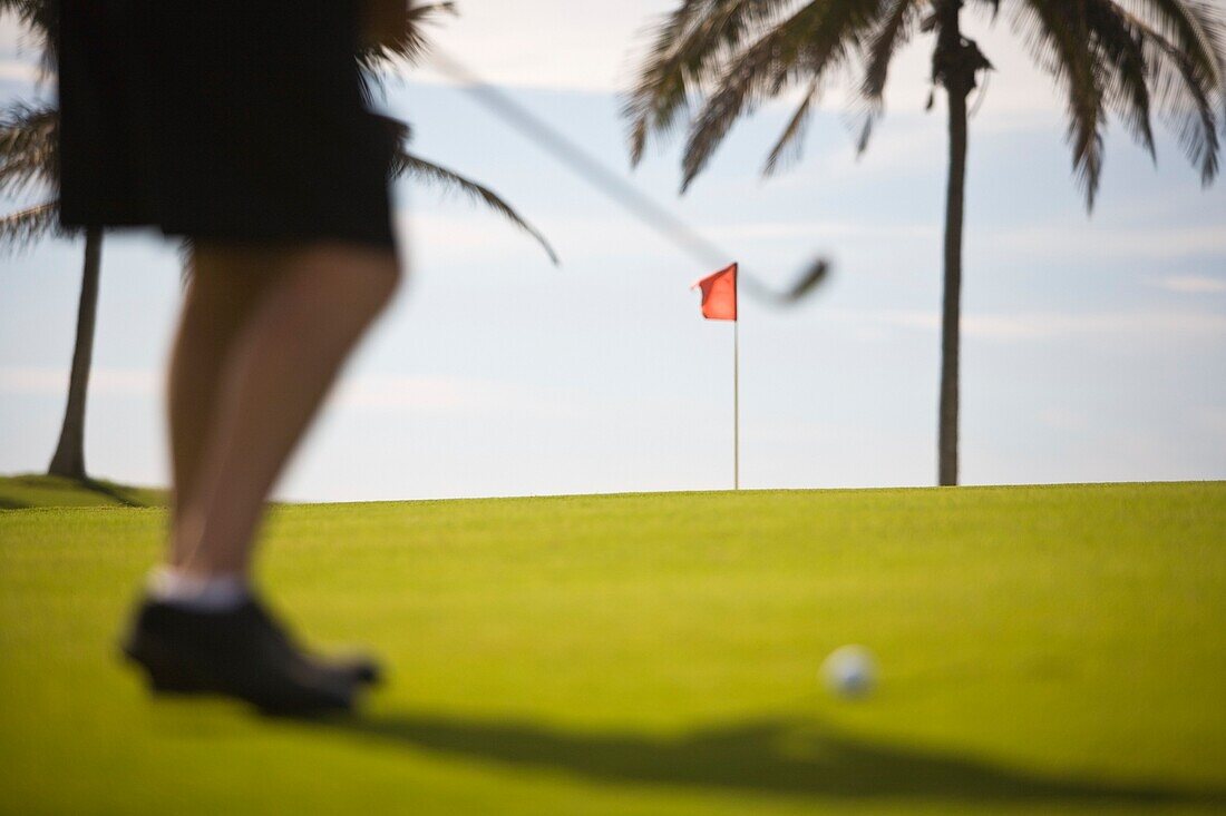 Low Section Of Man Playing Golf; Mazatlan, Sinaloa State, Mexico