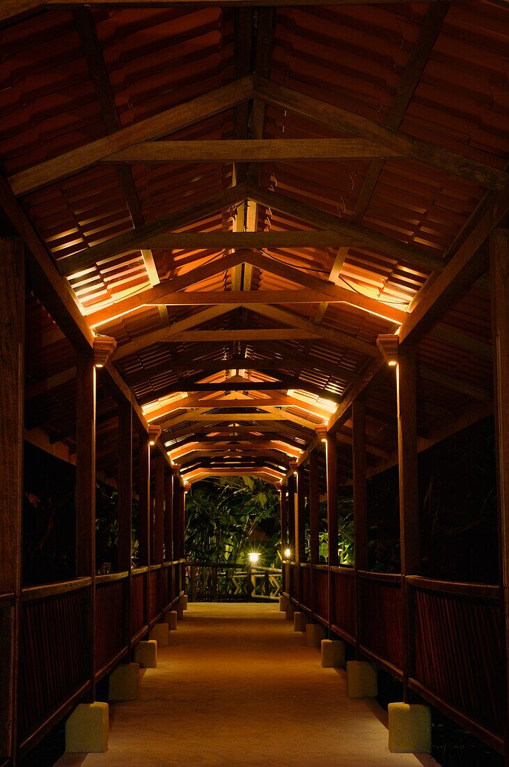 Covered Walkway In Rainforest Resort; Costa Rica