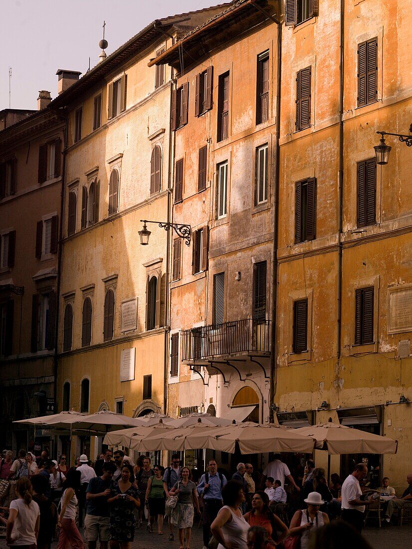 Tourists On Street Of Old Town; Rome, Italy