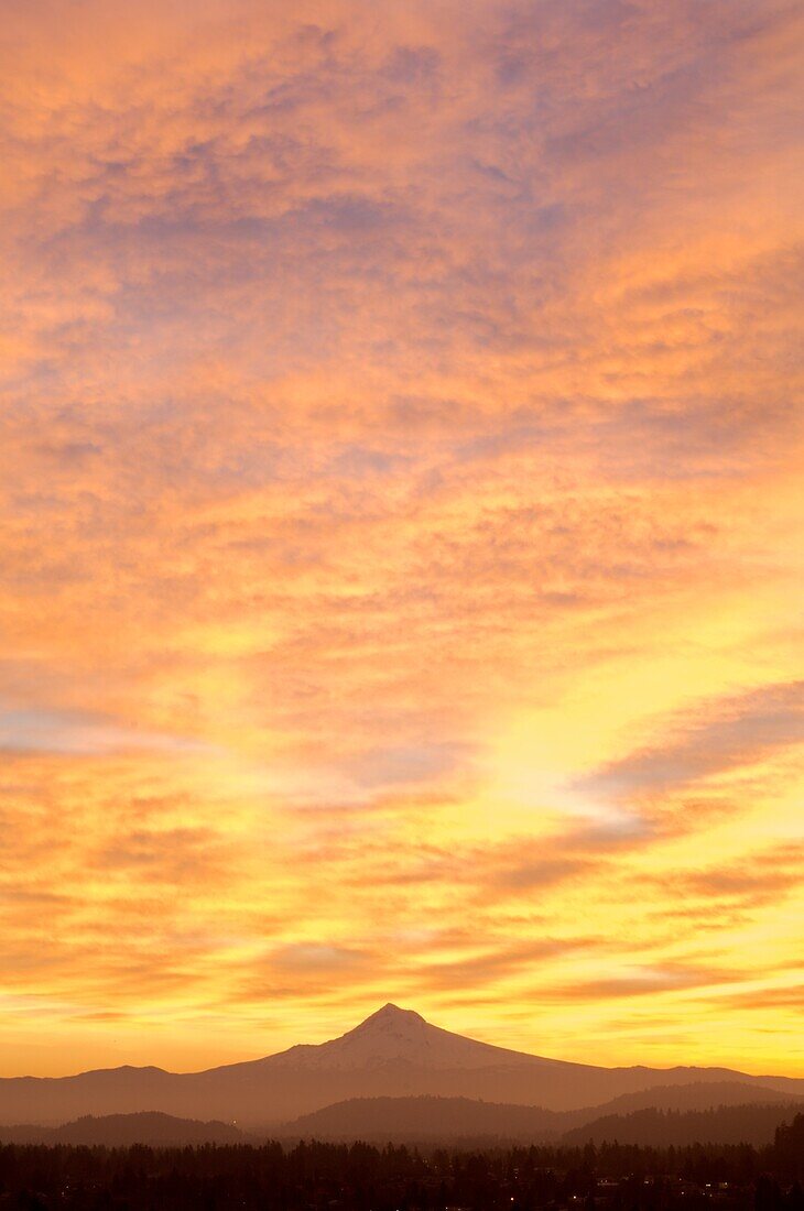 Sunrise Sky Over Mt. Hood; Portland, Oregon, Usa