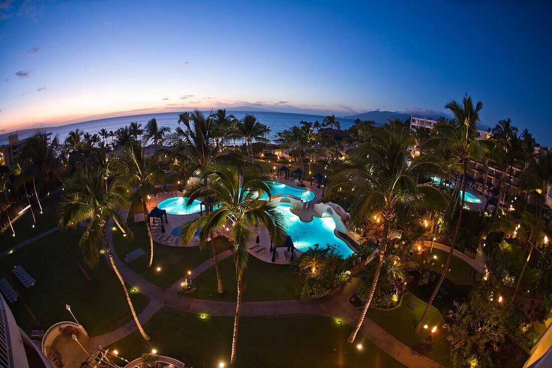 Fish-Eye Lens View On The Fairmont Kea Lani Resort; Wailea, Maui, Hawaii, Usa