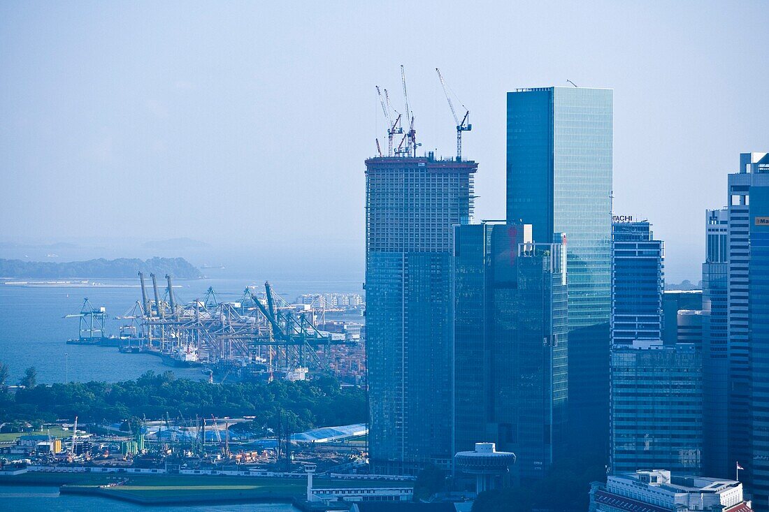 Skyscrapers And Harbour; Singapore, Singapore City, Asia