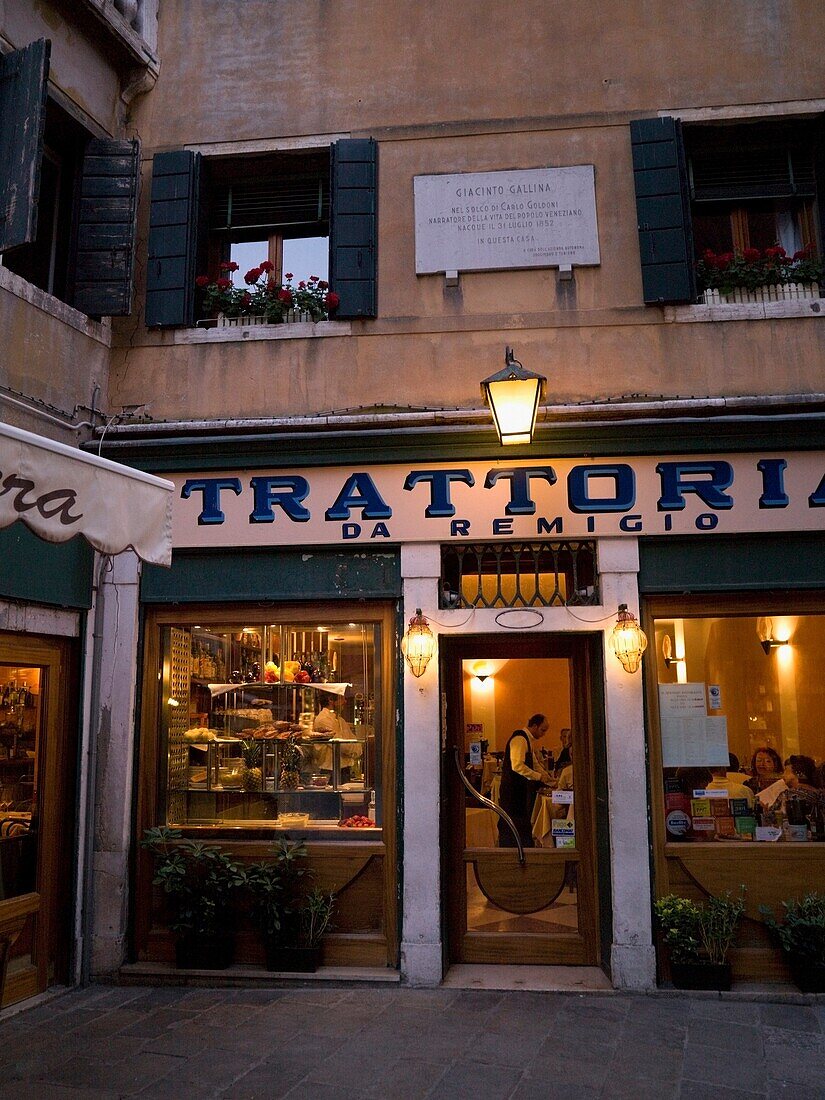 Exterior Of Traditional Italian Restaurant; Venice, Italy
