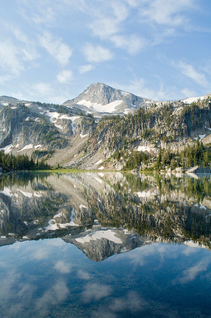 Eagle Cap Peak, Mirror Lake, Eagle Cap Wilderness, Oregon, Usa; Mountain Peak Reflected In Lake