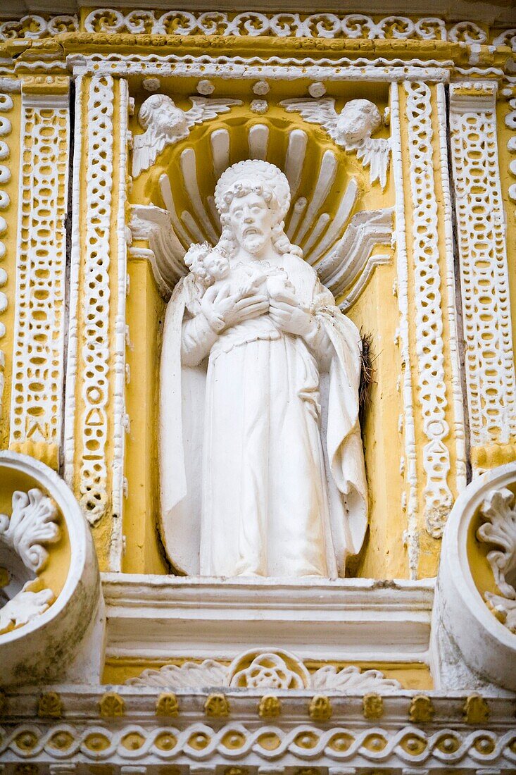 Statue Of Saint In Church's Facade, Close Up; Antigua, Guatemala