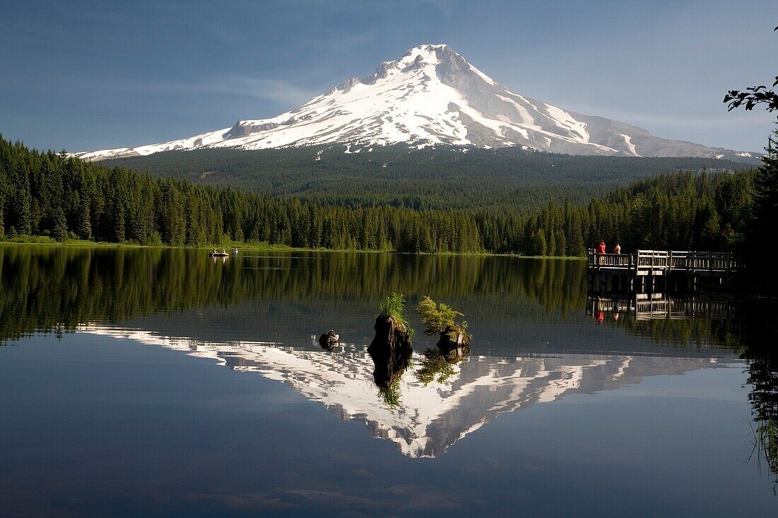 Mt. Hood Reflects In Trillium Lake; Mt Hood National Forest, Oregon, Usa