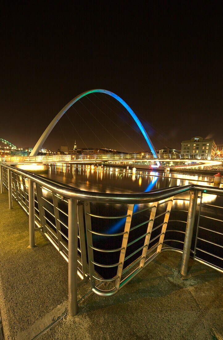 Modern Bridge At Night; Gateshead, Northumberland, England