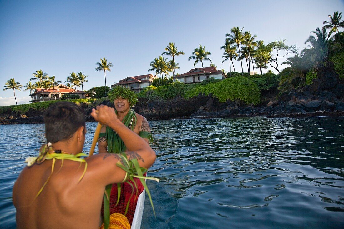 Wailea,Hawaii,Usa,Hawaiian Men Paddling A Canoe