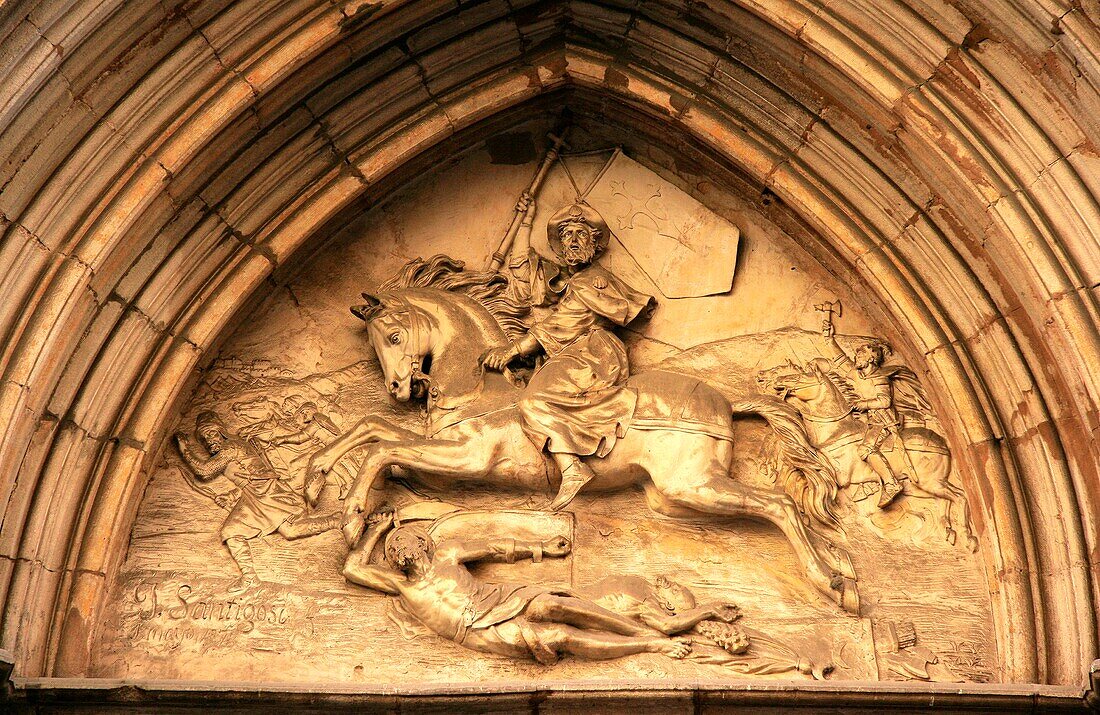 Barrio Gotico,Barcelona,Spain; Apostol Santiago (Saint James) Depicted In A Gothic Style