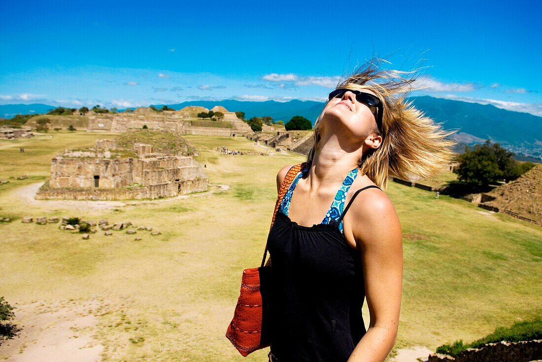 Woman Tossing Hair In Wind; Monte Alban, Mexico