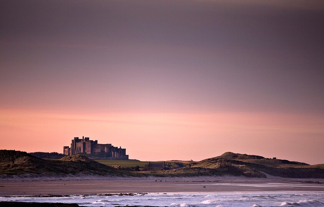 Castle At Dusk; Northumberland, England, Uk