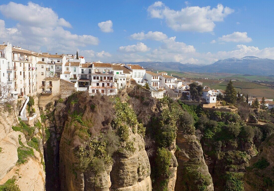 Houses On Edge Of Tajo Gorge; Ronda, Malaga Province, Spain