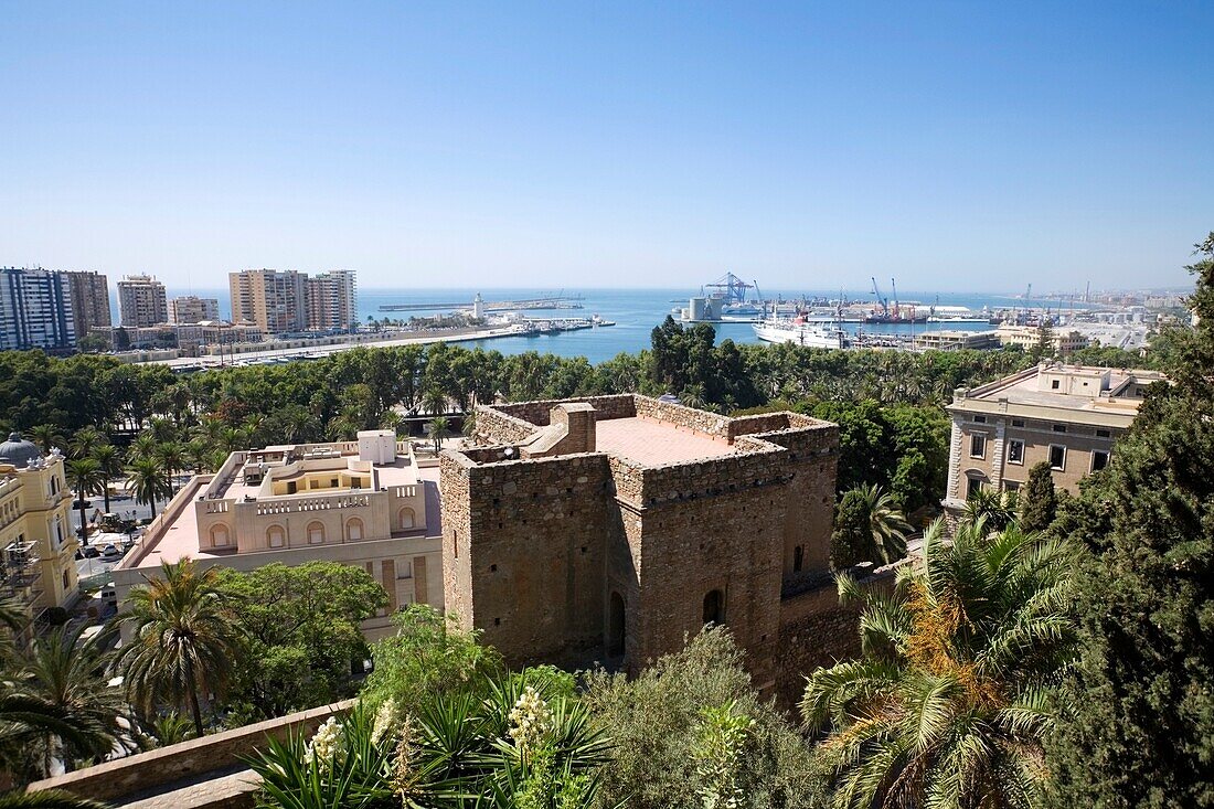View Towards The Port From The Alcazaba Fortification; Malaga, Costa Del Sol, Malaga Province, Spain