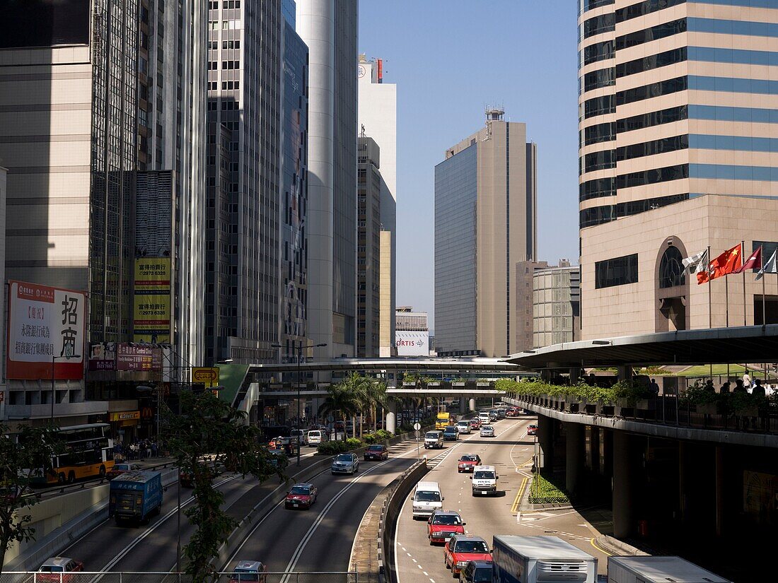 Traffic On Road In Central District; Hong Kong, China
