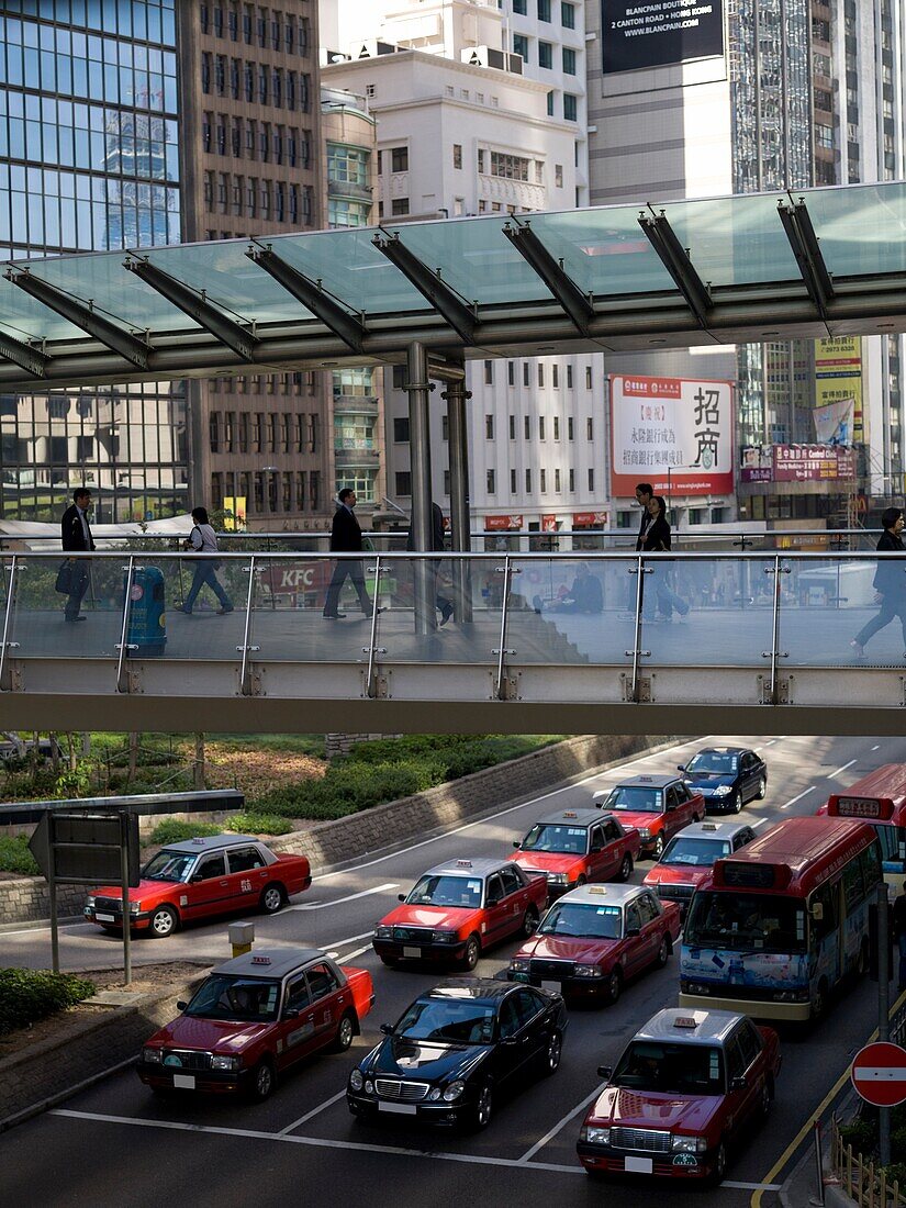 Pedestrian Footbridge In Hong Kong; Hong Kong, China