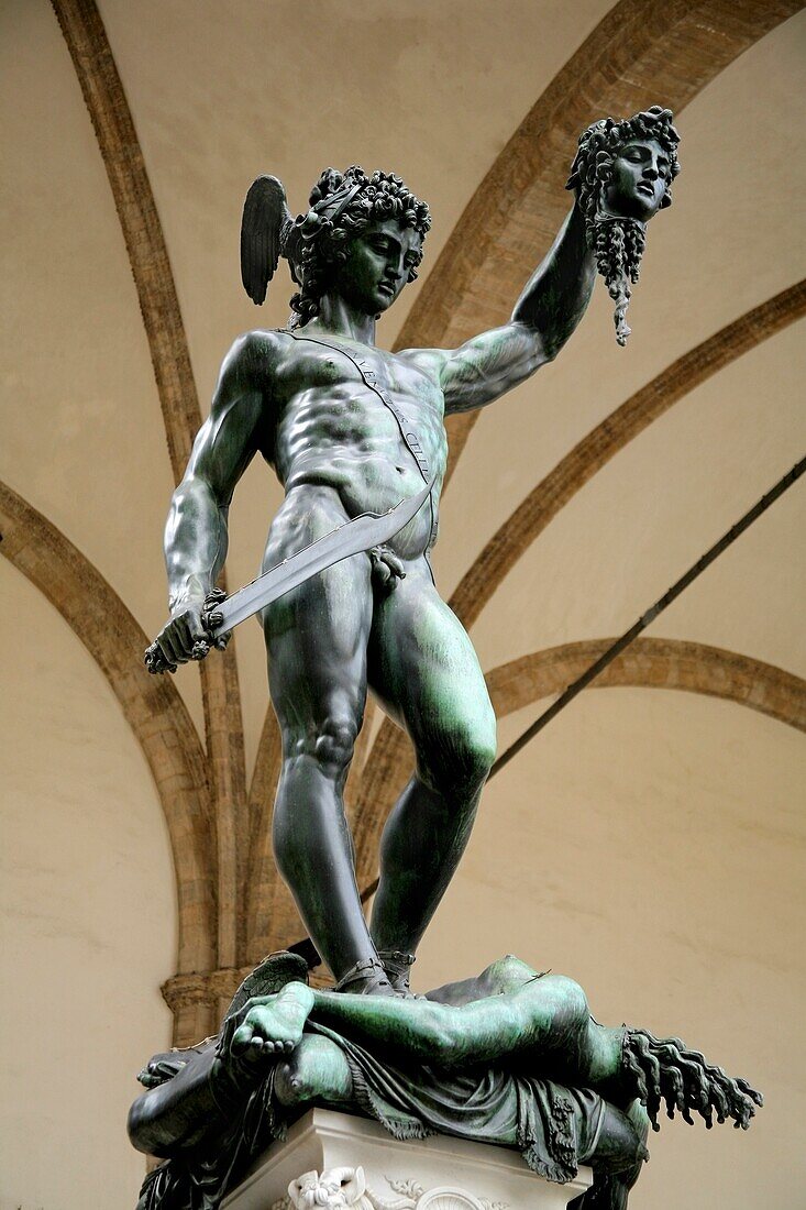 Statue Of Warrior Holding Head; Florence, Tuscany, Italy