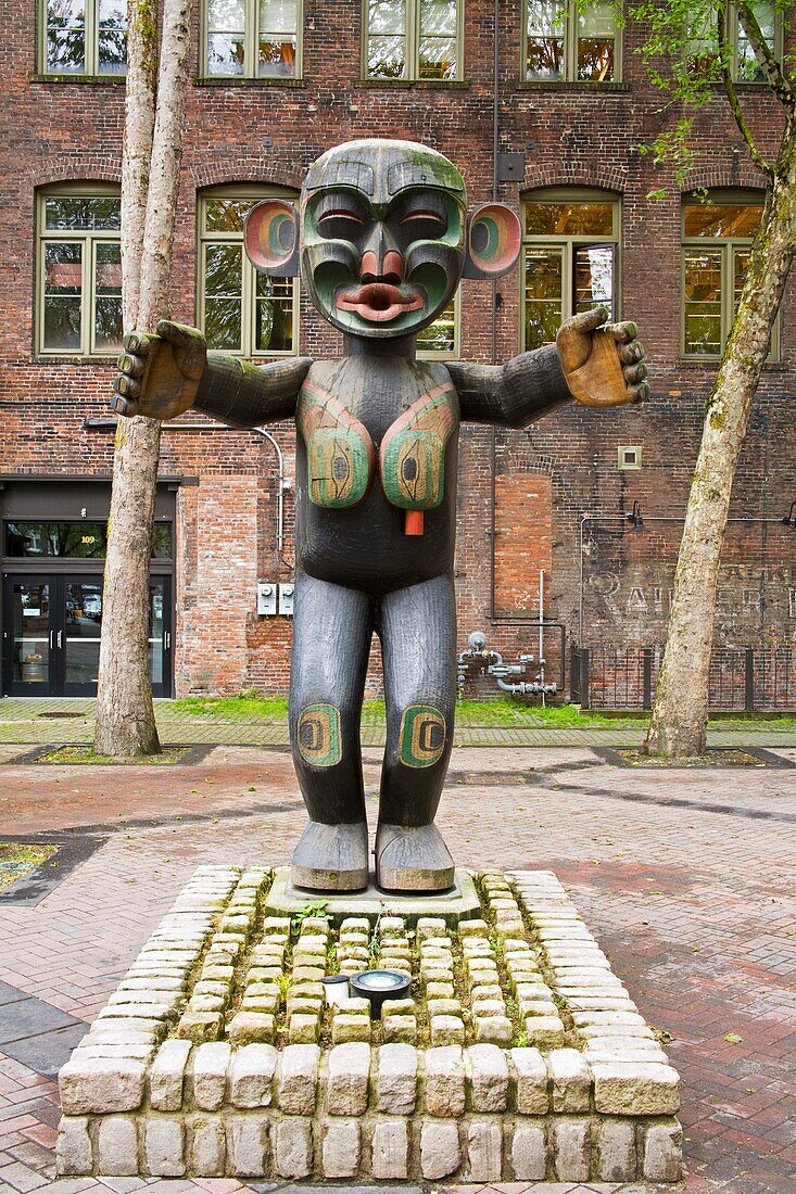Wooden Statue In Pioneer Square; Seattle, Washington State, Usa