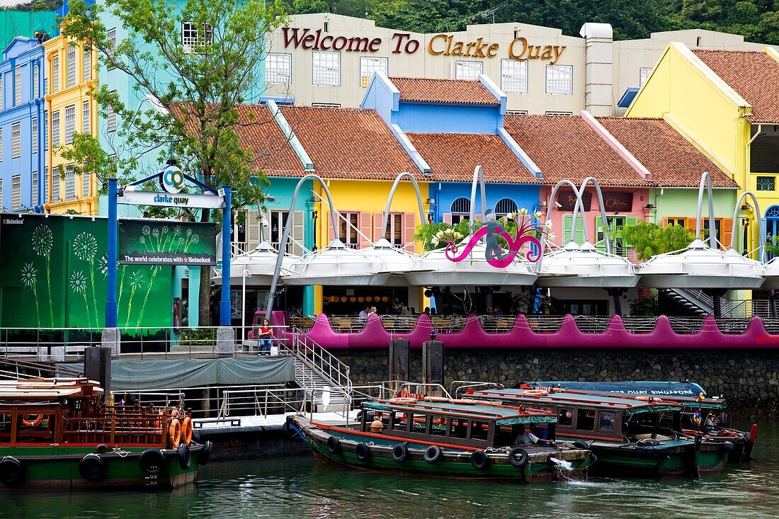 Clarke Quay, Singapore, Southeast Asia; Waterfront Shopping Mall