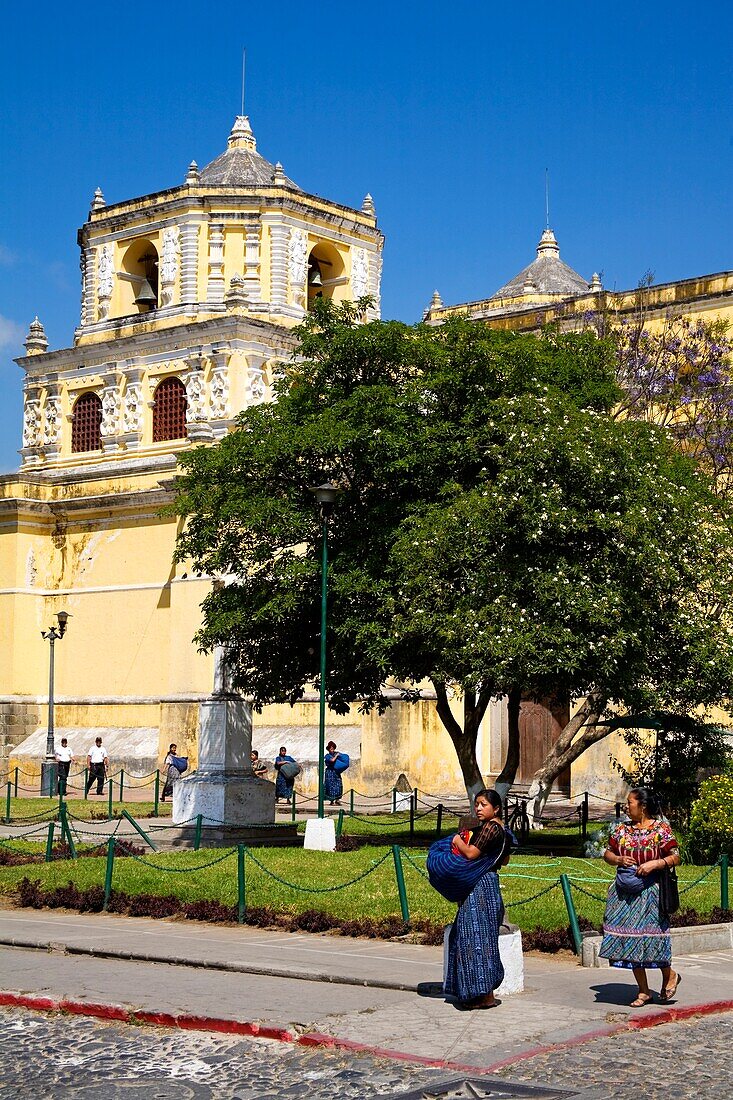 Nuestra Senora De Las Mercedes, Antigua, Guatemala, Central America; Women Outside Of Church