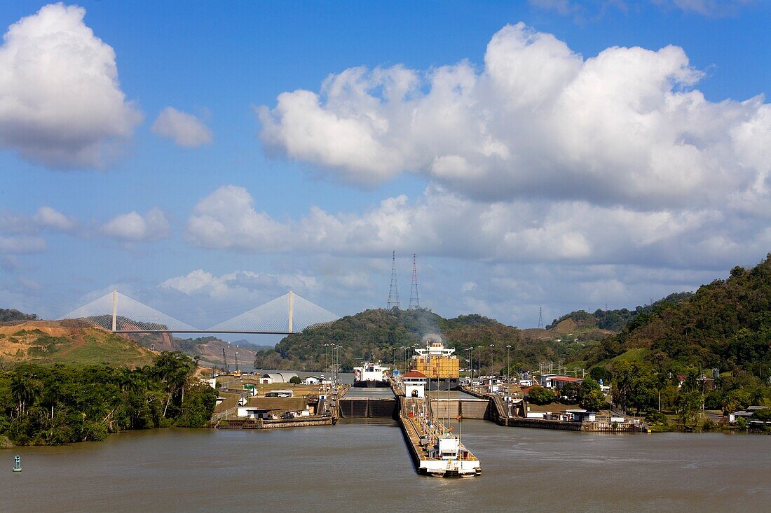 Pedro Miguel Locks, Panama Canal, Panama, Central America; Aerial View Of Lock
