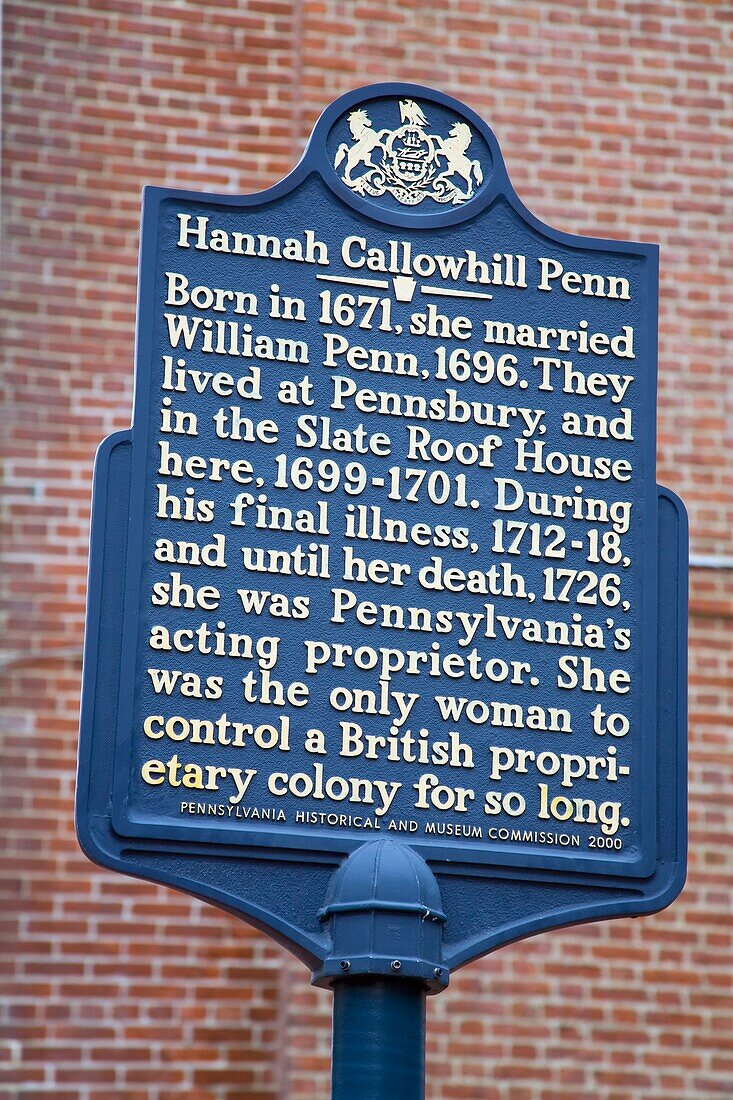 Historische Gedenktafel im Altstadtviertel, Philadelphia, Pennsylvania, USA