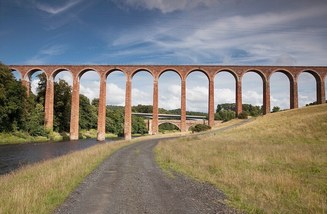 Leaderfoot Viaduct Over A Road, Scottish Borders, Scotland
