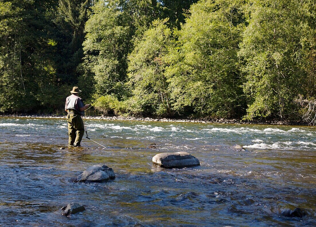 Man In River, Elk Falls; British Columbia, Canada