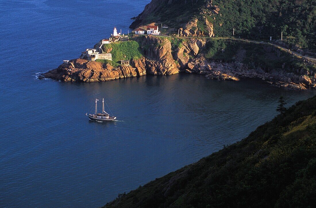 Aerial View Of Ship Exiting St. John's Harbour, St. John's, Newfoundland, Canada