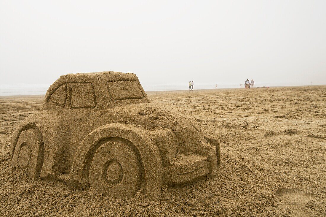 Car Sand Sculpture, Pacific City; Pacific City, Oregon, Usa