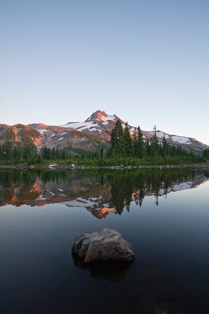 Mt. Jefferson Reflected In Russell Lake In Jefferson Park, Oregon, Usa