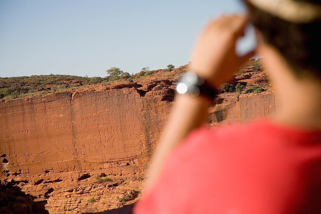 Tourist Photographing Kings Canyon, Rear View