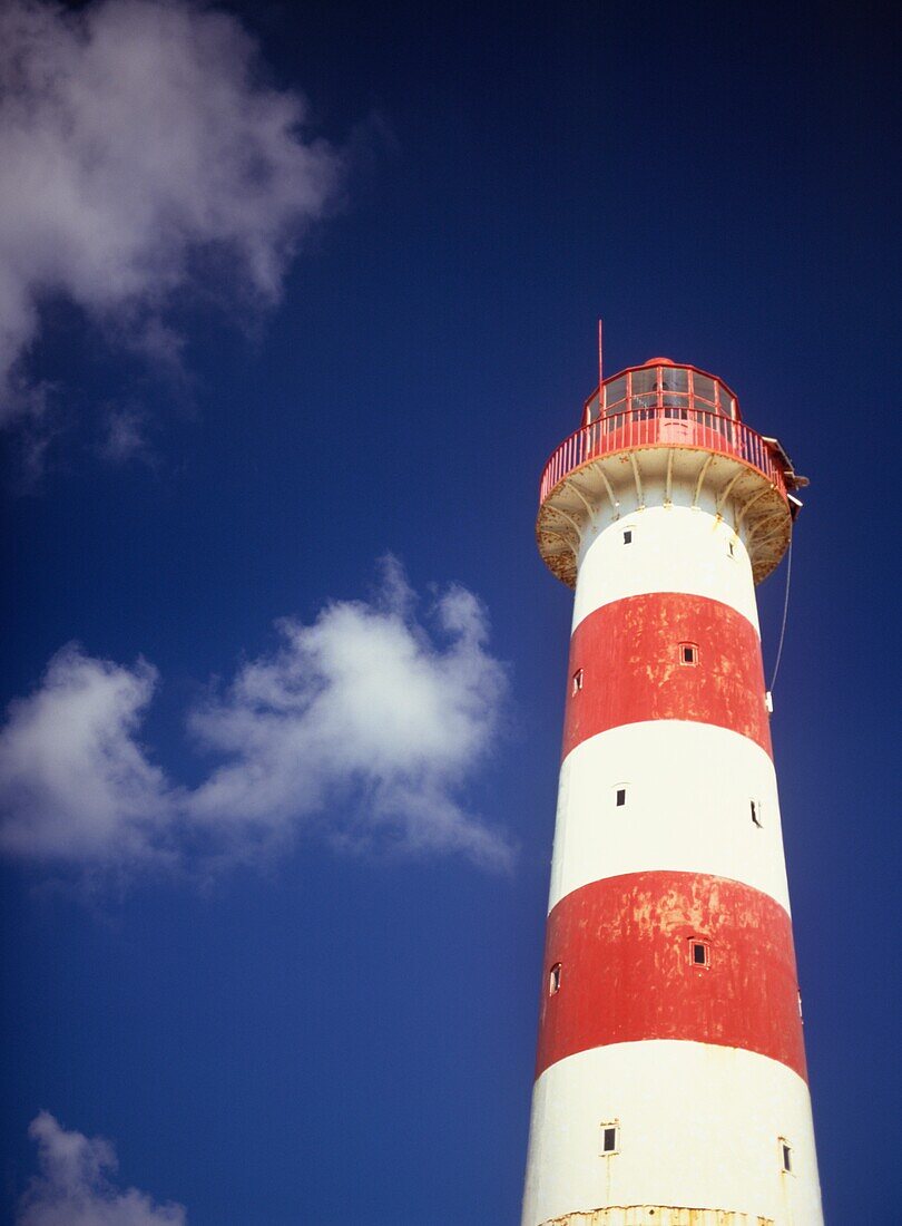 Red And White Striped Morant Point Lighthouse, Close Up