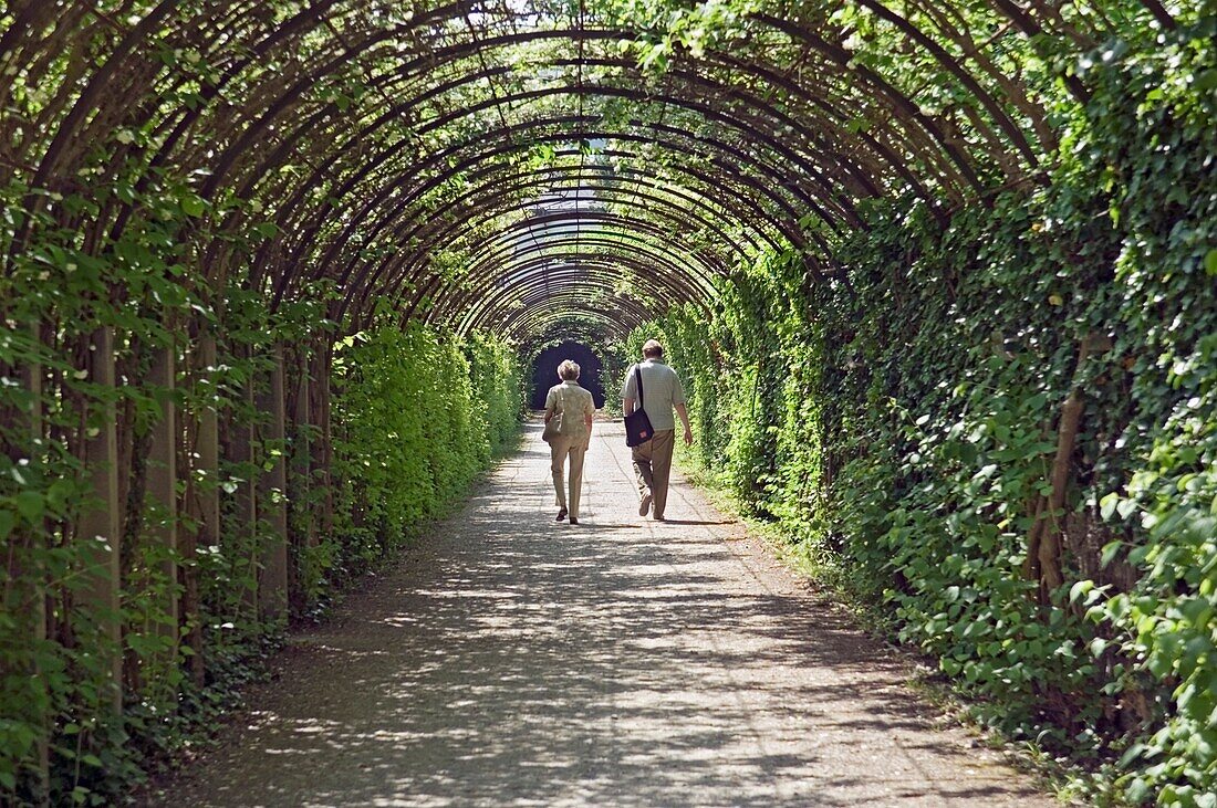 Couple Walking In Mirabell Gardens