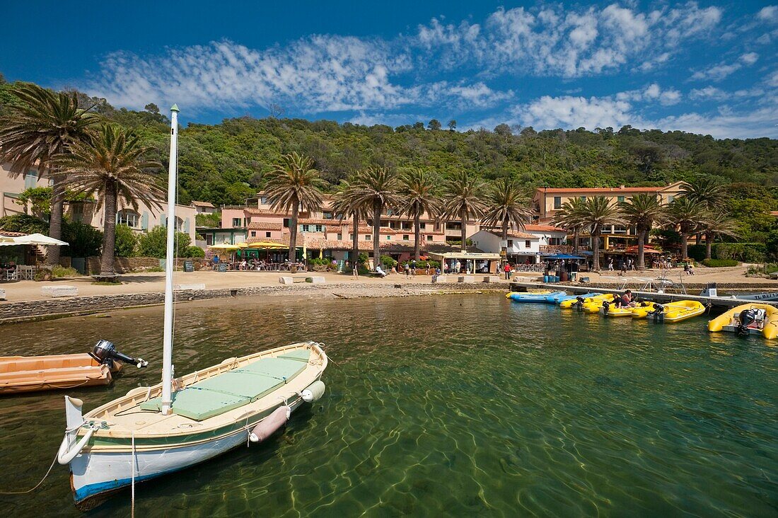 France, Provence, Port-Cros National Park, Port-Cros Island, Boats In Harbour; Port-Cros Village