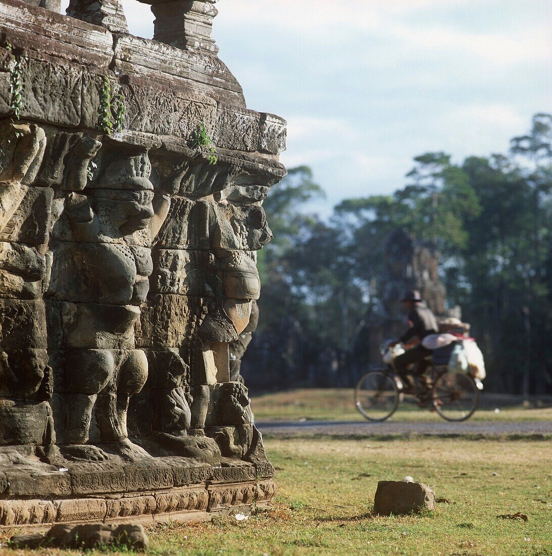 Elephant Terrace With Background Cyclist