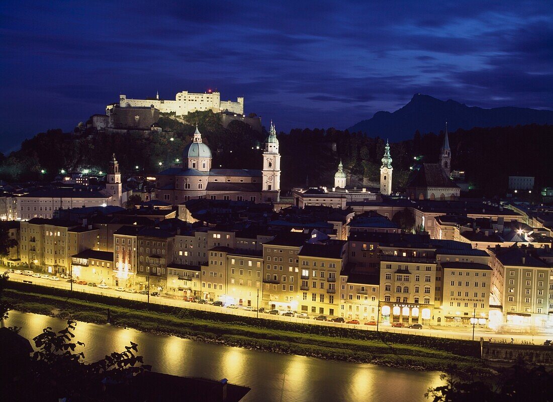 River Saltzach And Castle At Dusk