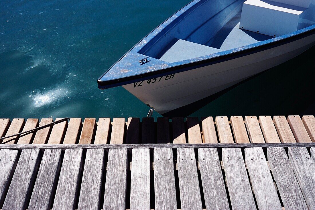 Dinghy Moored To Dock, Close Up