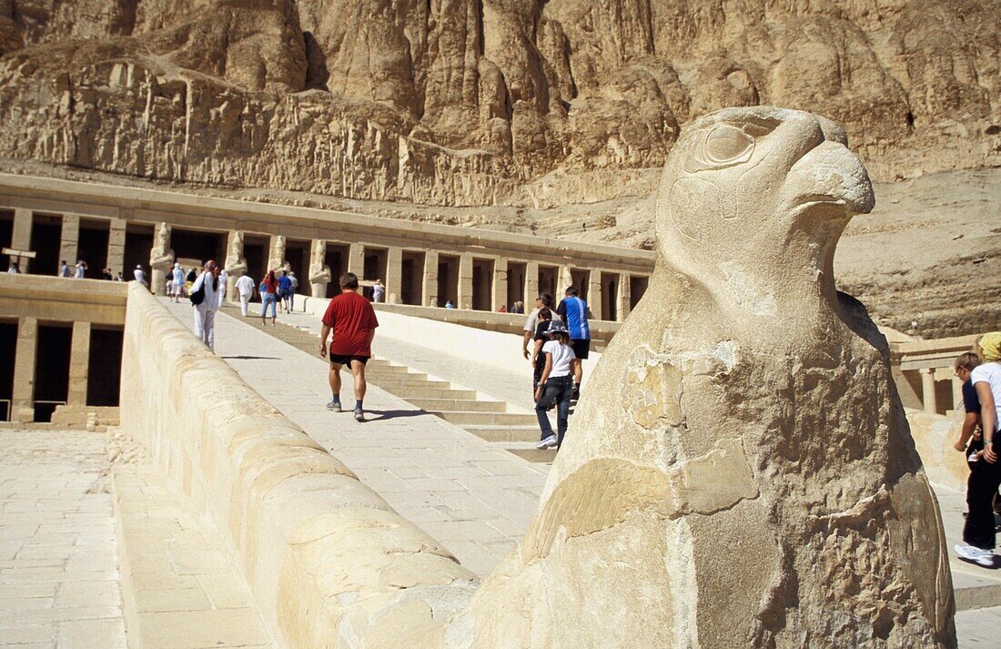 Statue And Walkway At Hatshepsut Temple, Low Angle View