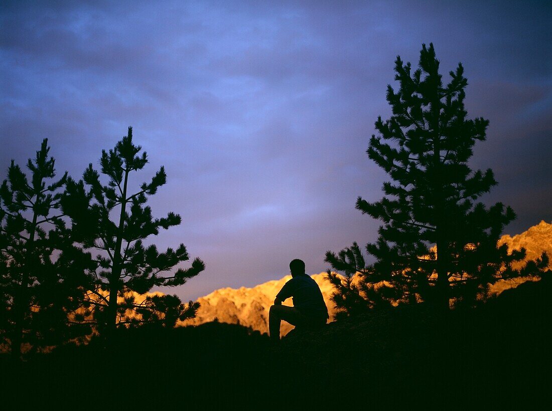 Walker Admiring The Dusk Light At Haut Asco Near Monte Cinto