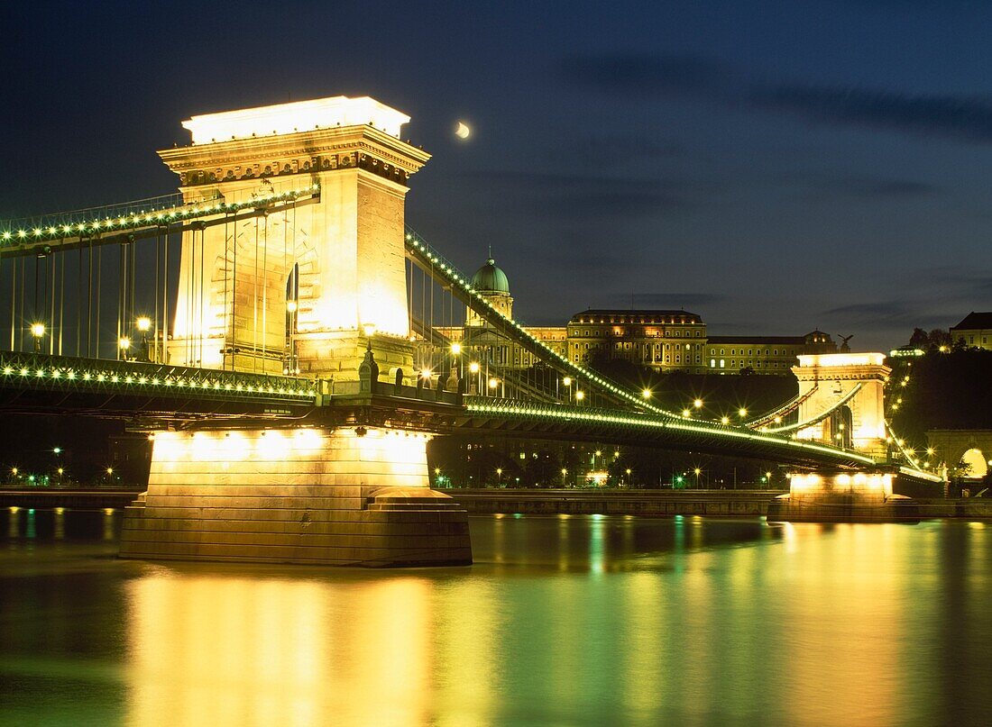 Illuminated SzÃ¨chenyi Chain Bridge At Night
