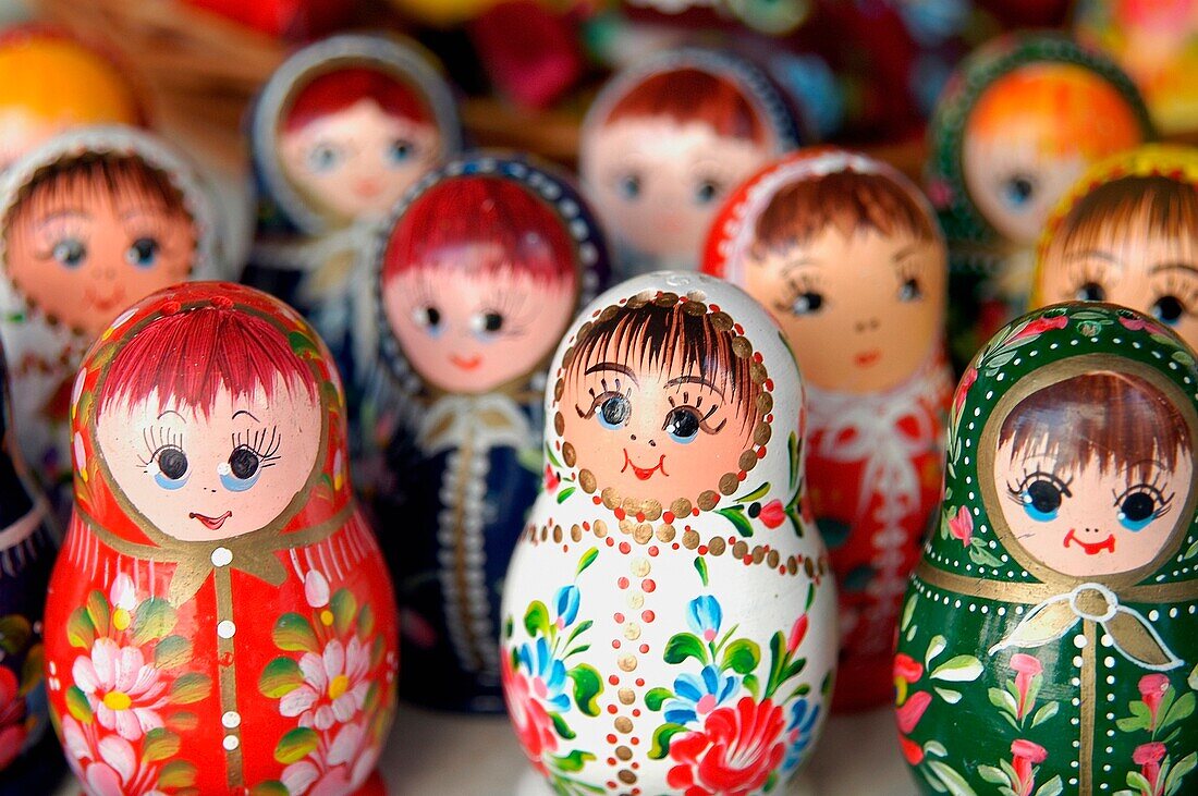 Traditional Hand-Painted Wooden Dolls For Sale In Street Market