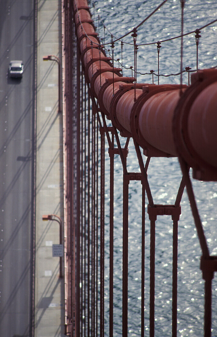 Car Crossing Golden Gate Bridge, Aerial View