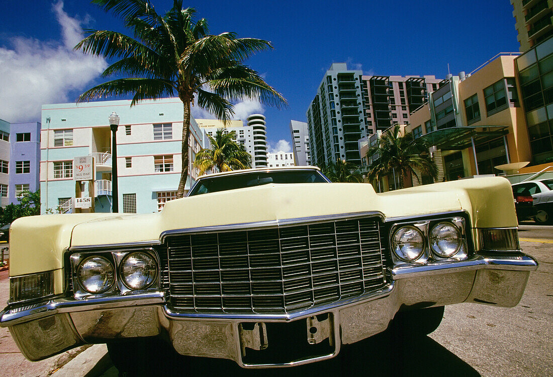 Classic Car And Buildings, Close Up